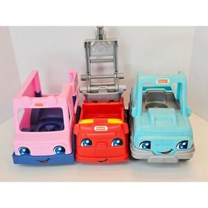 Fisher-Price Little People Vehicle Lot- Fire Truck- Ice Cream Truck- SUV 3pc Set